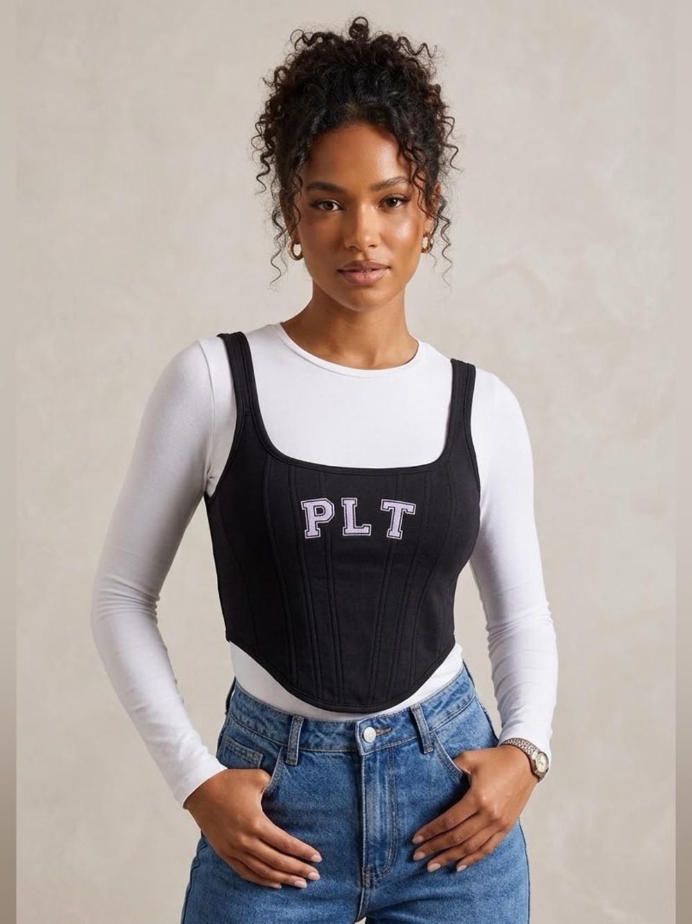PrettyLittleThing PLT Black Corset-Style Top – Size 12 NWT